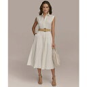 ダナ キャラン ニューヨーク レディース ワンピース トップス Women's Sleeveless Belted Shirtdress Cream