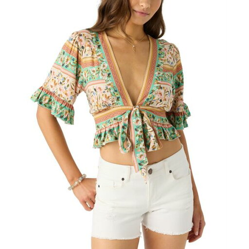 オニール レディース カットソー トップス Juniors' Harlow Printed Reversible Ruffled Crop Top Tapioca オニール レディース カットソー トップス Juniors' Harlow Printed Reversible Ruffled Crop Top Tapioca