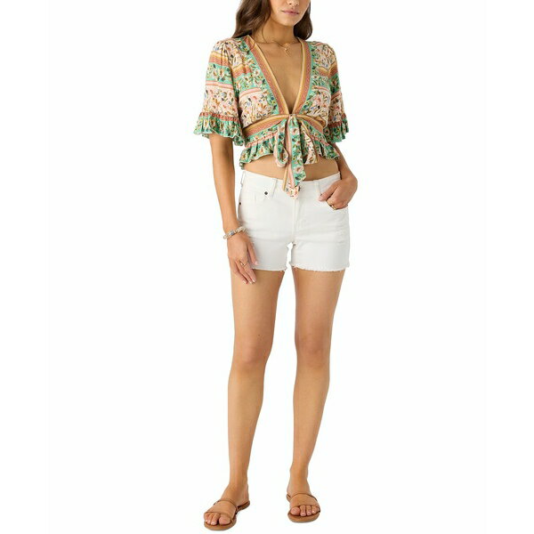 オニール レディース カットソー トップス Juniors' Harlow Printed Reversible Ruffled Crop Top Tapioca