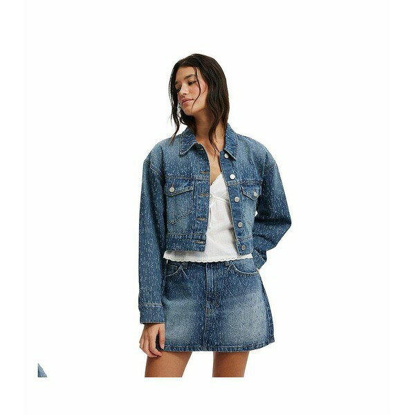 コットンオン レディース ワンピース トップス Women's Cropped Denim Jacket Rail blue texture
