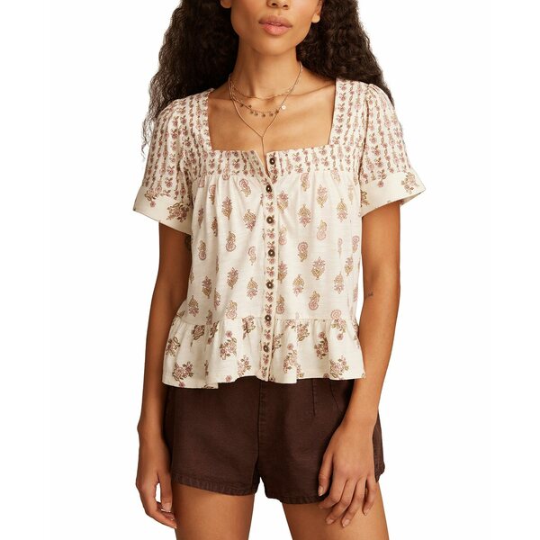 å֥ ǥ åȥ ȥåץ Women's Block Print Button-Front Top Blush P...