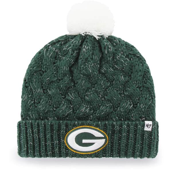 tH[eB[Zu fB[X Xq ANZT[ Green Bay Packers '47 Women's Fiona Logo Cuffed Knit Hat with Pom Green