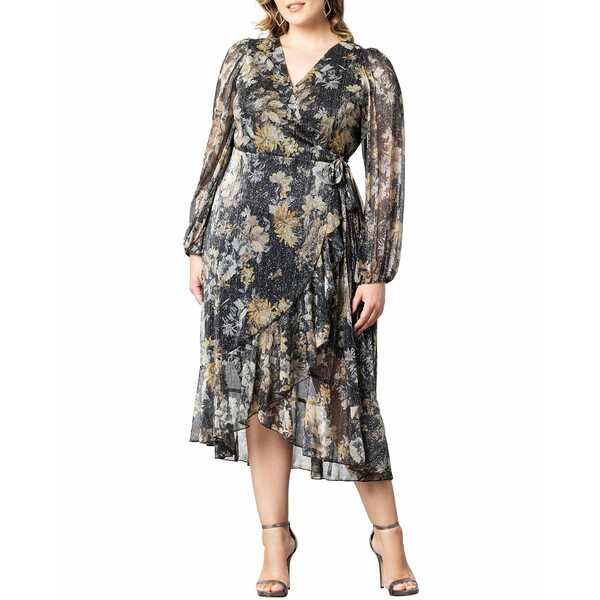 キヨナ レディース ワンピース トップス Women's Plus Size Clara Sparkling Long Sleeve Wrap Dress Open Miscellaneous