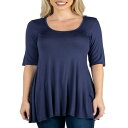 24セブンコンフォート レディース カットソー トップス Women's Elbow Sleeve Swing Tunic Top Navy