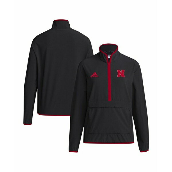 アディダス メンズ ジャケット&ブルゾン アウター Men's Black Nebraska Huskers Coaches Sideline Half-Zip Jacket Black