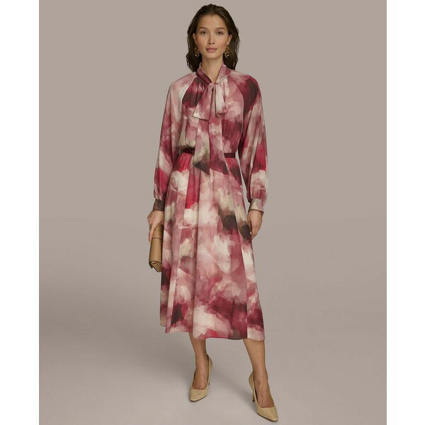 ダナ キャラン ニューヨーク レディース ワンピース トップス Women's Printed Tie-Neck A-Line Dress Pomegranate Multi