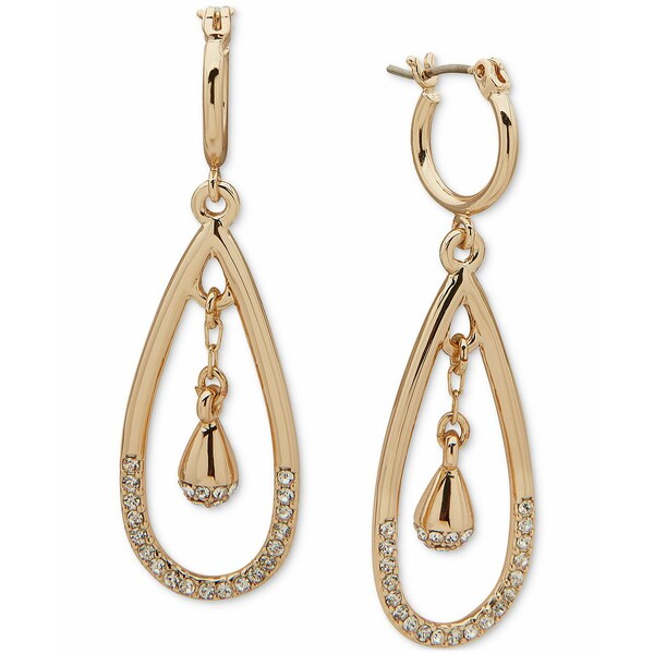 ダナ キャラン ニューヨーク レディース ピアス&イヤリング アクセサリー Gold-Tone Half-Pav Orbital Drop Hoop Earrings Crystal