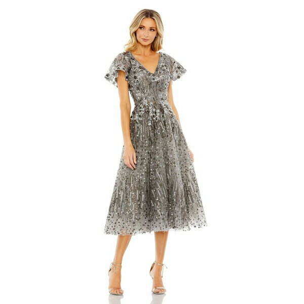 マックダガル レディース ワンピース トップス Women's Embellished Butterfly Fit And Flare Dress Gunmetal