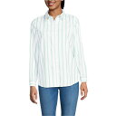 ランズエンド レディース カットソー トップス Women's No Iron Button Front Shirt White/aqua classic stripe
