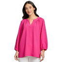 ジョーンズニューヨーク レディース カットソー トップス Women's 3 Quarter Sleeve Notch Neck Popover Dotted Blouse Azalea(4)