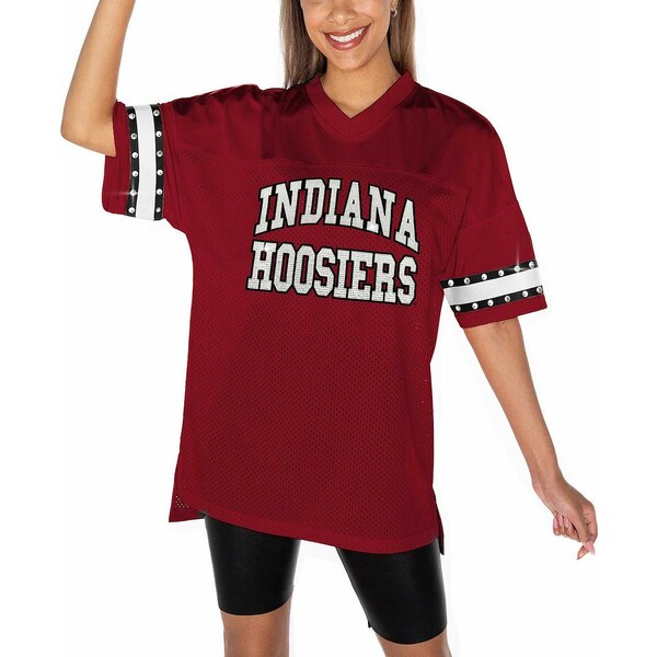 ゲームデイ レディース カットソー トップス Women's Crimson Indiana Hoosiers Until Kickoff Rhinestone Fashion T-Shirt Crimson, Black