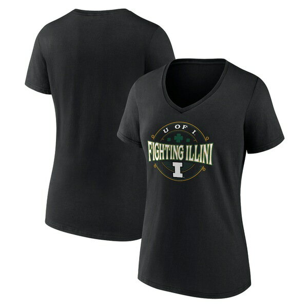 ファナティクス レディース Tシャツ トップス Illinois Fighting Illini Women's St. Patrick's Day Lucky VNeck TShirt Black