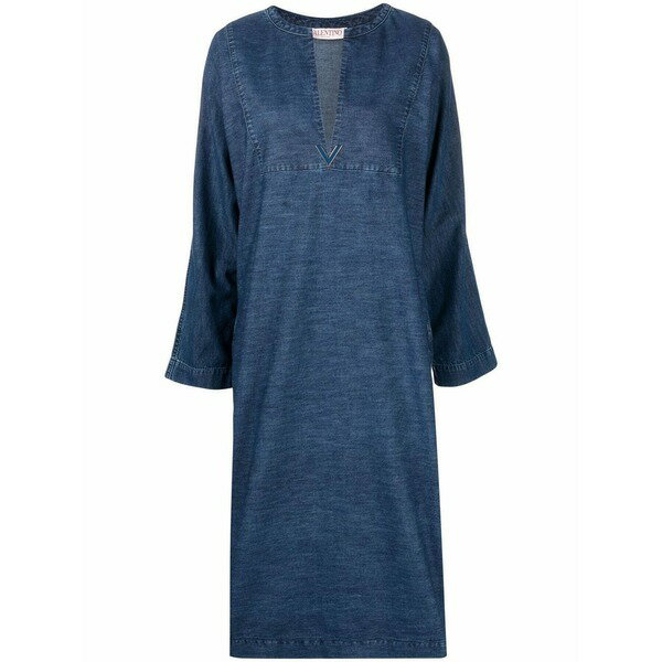 ヴァレンティノ レディース ワンピース トップス V-neck denim dress medium blue