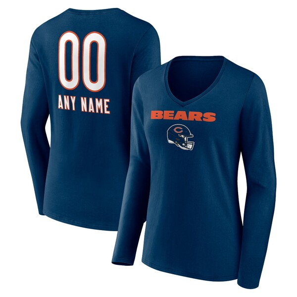 t@ieBNX fB[X TVc gbvX Chicago Bears Fanatics Branded Women's Personalized Name & Number Team Wordmark Long Sleeve VNeck TShirt Navy