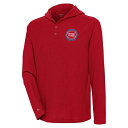 アンティグア メンズ パーカー・スウェットシャツ アウター Detroit Pistons Antigua Strong Hold Long Sleeve Henley Hoodie TShirt Red