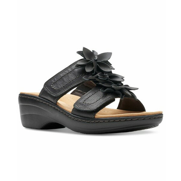 クラークス レディース サンダル シューズ Merliah Raelyn Flower-Detail Wedge Heel Platform Sandals Black Leather
