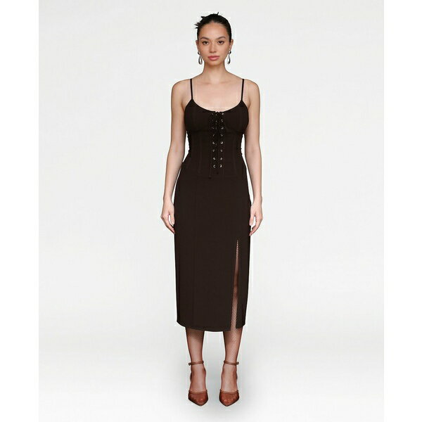 アベックレフィレ レディース ワンピース トップス Women's Lace Up Corset Midi Dress Chocolate