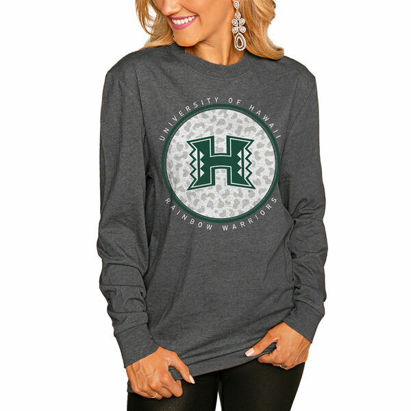 ゲームデイ レディース Tシャツ トップス Hawaii Rainbow Warriors Gameday Couture Women 039 s Circle Graphic Fitted Long Sleeve TShirt Charcoal