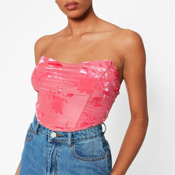 【送料無料】 アイソウイットファースト レディース カットソー トップス Floral Mesh Corset Top PINK FLOCK