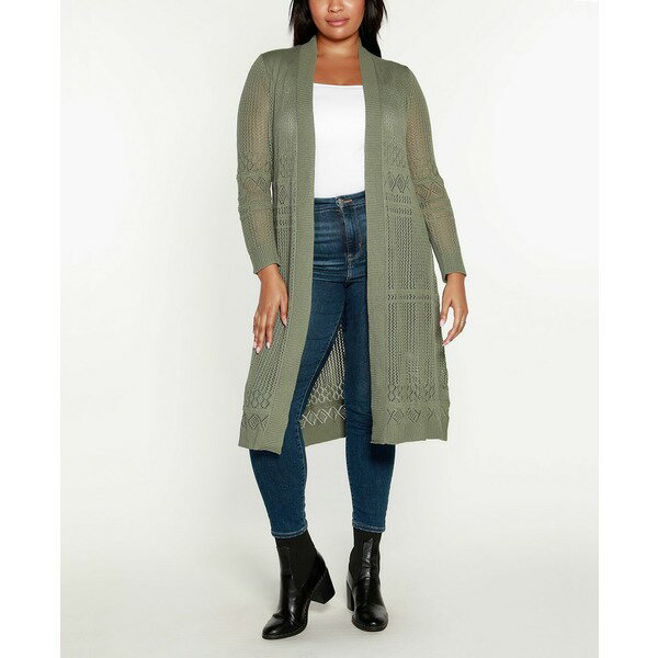 ベルディーニ レディース ニット&セーター アウター Plus Size Pointelle-Stitch Duster Cardigan Olive Gray