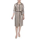 ニューヨークコレクション レディース ワンピース トップス Petite 3/4 Roll Tab Sleeve Shirtdress Ivory Navy Sun Multi Stripe