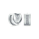 ブリング レディース ピアス＆イヤリング アクセサリー Unisex Channel Set 3 Row Cubic Zirconia CZ K-pop Wide Mini Hoop Huggie Earrings For Men For Women Silver Plated Steel Stainless Silver tone