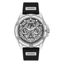 QX Y rv ANZT[ Men's Silver-Tone Glitz Black Silicone Multi-Function Watch 48mm Black