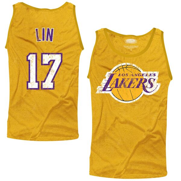 マジェスティックスレッズ メンズ Tシャツ トップス Jeremy Lin Los Angeles Lakers Majestic Threads Player TriBlend Tank Top Gold