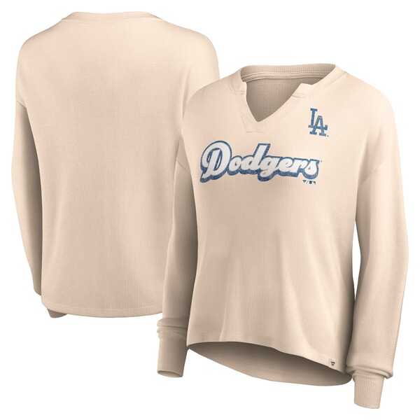 ファナティクス レディース Tシャツ トップス Los Angeles Dodgers Fanatics Branded Women 039 s Go For It Waffle Knit Long Sleeve Notch Neck TShirt Cream