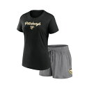 ファナティクス レディース Tシャツ トップス Women's Black, Gray Pittsburgh Penguins Script T-shirt and Shorts Set Black, Gray