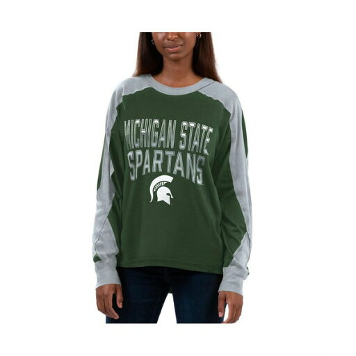 カールバンクス レディース Tシャツ トップス Women's Green, Gray Michigan State Spartans Smash Oversized Long Sleeve T-shirt Green, Gray カールバンクス レディース Tシャツ トップス Women's Green, Gray Michigan State Spartans Smash Oversized Long Sleeve T-shirt Green, Gray