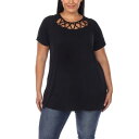 ホワイトマーク レディース カットソー トップス Plus Size Crisscross Cutout Short Sleeve Top Black