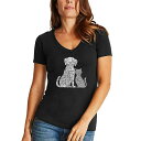 エルエーポップアート レディース Tシャツ トップス Women's V-neck Word Art Dogs and Cats T-shirt Black