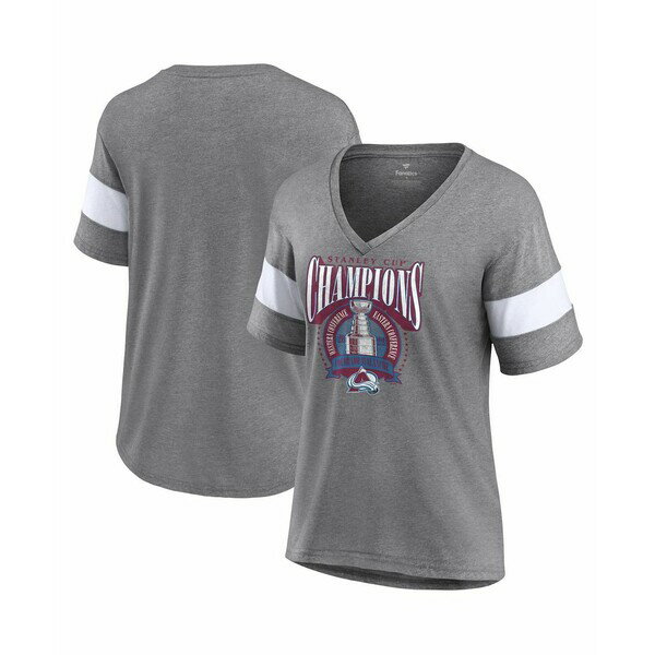 ファナティクス レディース Tシャツ トップス Women's Heathered Gray Colorado Avalanche 2022 Stanley Cup Champions Banner V-Neck Triblend T-shirt Heathered Gray