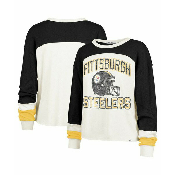 47ブランド レディース カットソー トップス Women's Cream Pittsburgh Steelers Double Header Curve Toni Long Sleeve T-Shirt Cream