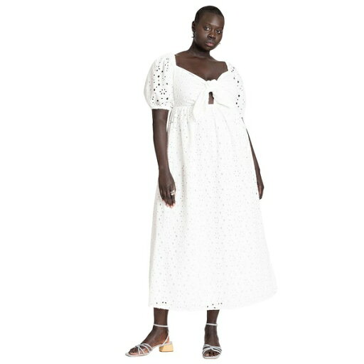 エロクイ レディース ワンピース トップス Women's Plus Size Eyelet Tie Front Maxi Dress Soft white エロクイ レディース ワンピース トップス Women's Plus Size Eyelet Tie Front Maxi Dress Soft white
