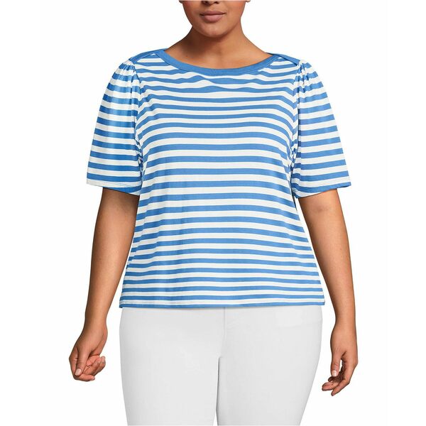 ランズエンド レディース カットソー トップス Plus Size Elbow Sleeve Supima Cotton Boatneck T-Shir..