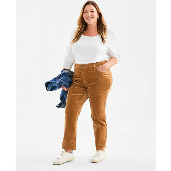 スタイルアンドコー レディース カジュアルパンツ ボトムス Plus Size High-Rise Straight-Leg Corduro..
