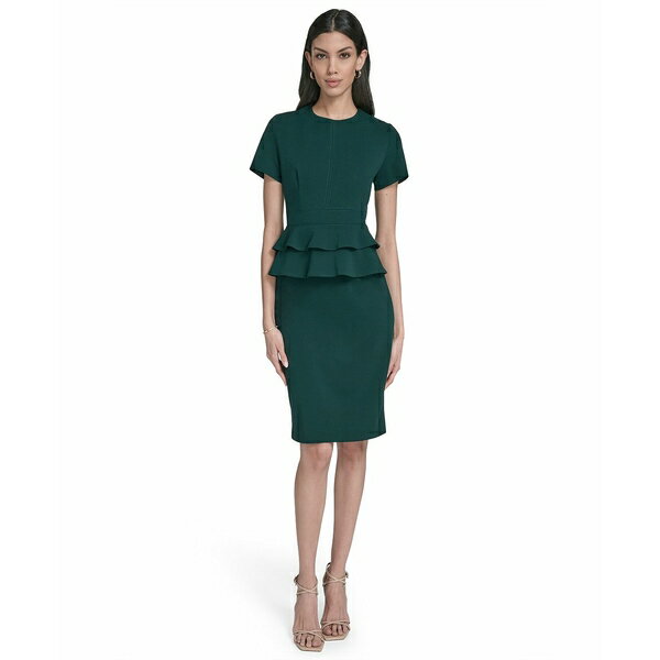 カルバンクライン レディース ワンピース トップス Petite Peplum Sheath Dress Malachite