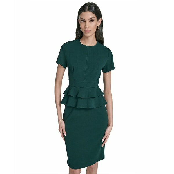 カルバンクライン レディース ワンピース トップス Petite Peplum Sheath Dress Malachite