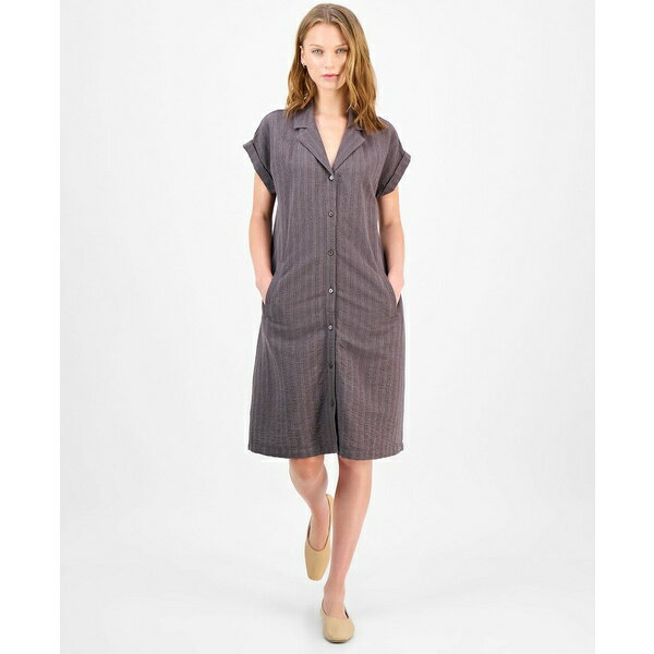 エイリーンフィッシャー レディース ワンピース トップス Women's Striped Notched-Collar Shirtdress ..