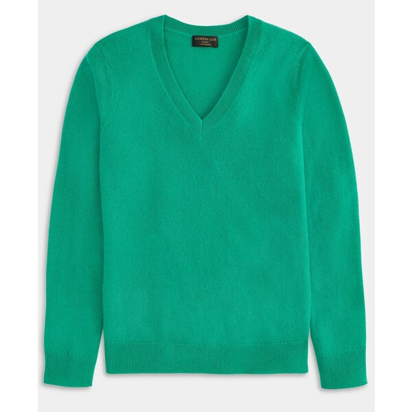 チャータークラブ レディース ニット&セーター アウター 100% Cashmere Women's V-Neck Long-Sleeve Sweater, PXS-XXL, Macy's Exclusive Peacock Green