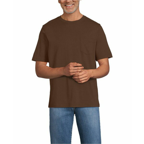 ランズエンド メンズ Tシャツ トップス Men's Super-T Short Sleeve T-Shirt with Pocket Dark walnut brown(4)