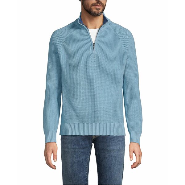 ランズエンド メンズ ニット&セーター アウター Men's Drifter Quarter Zip Sweater Light storm blue