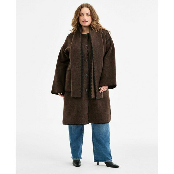 ビーシービージーマックスアズリア レディース ジャケット＆ブルゾン アウター Plus Size Button-Front Edge-Stitch Scarf Coat Chocolate
