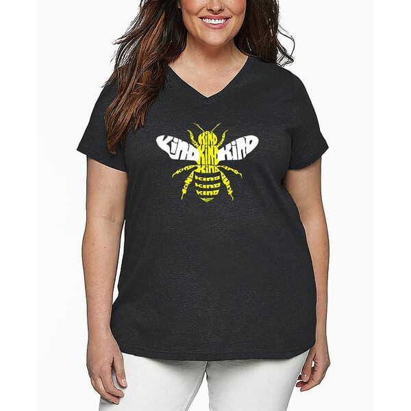 エルエーポップアート レディース カットソー トップス Plus Size Bee Kind Word Art V-Neck T-Shirt G..