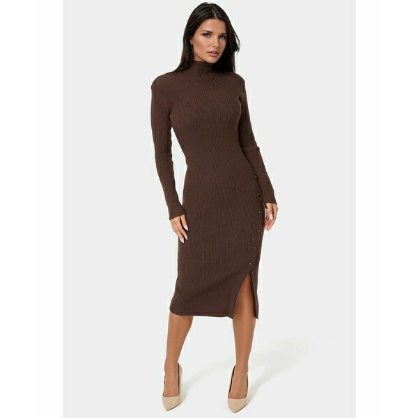 ベベ レディース ワンピース トップス Long Sleeve Mockneck Sweater Midi Dress Chocolate