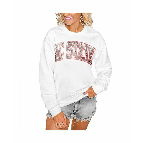 ゲームデイ レディース パーカー・スウェットシャツ アウター Women's White NC State Wolfpack Distressed Snap Perfect Oversized Pullover Sweatshirt White