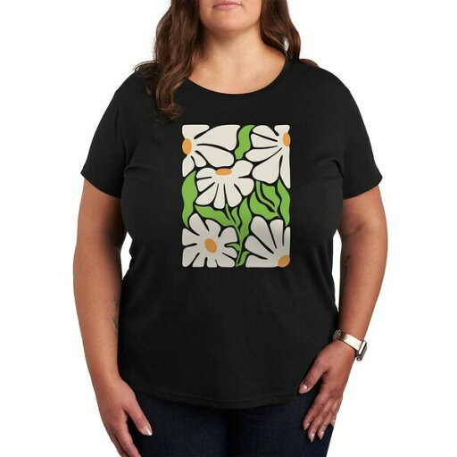 ハイブリッド アパレル レディース カットソー トップス Trendy Plus Size Daisy Flower Graphic T-shirt Black ハイブリッド アパレル レディース カットソー トップス Trendy Plus Size Daisy Flower Graphic T-shirt Black