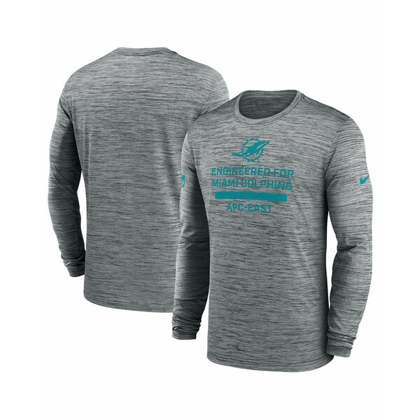 ナイキ メンズ シャツ トップス Men's Gray Miami Dolphins Sideline Velocity Performance Long Sleeve T-Shirt Gray